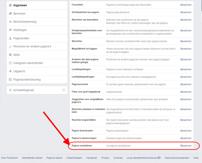 pagina verwijderen facebook