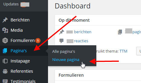 pagina selecteren in menu